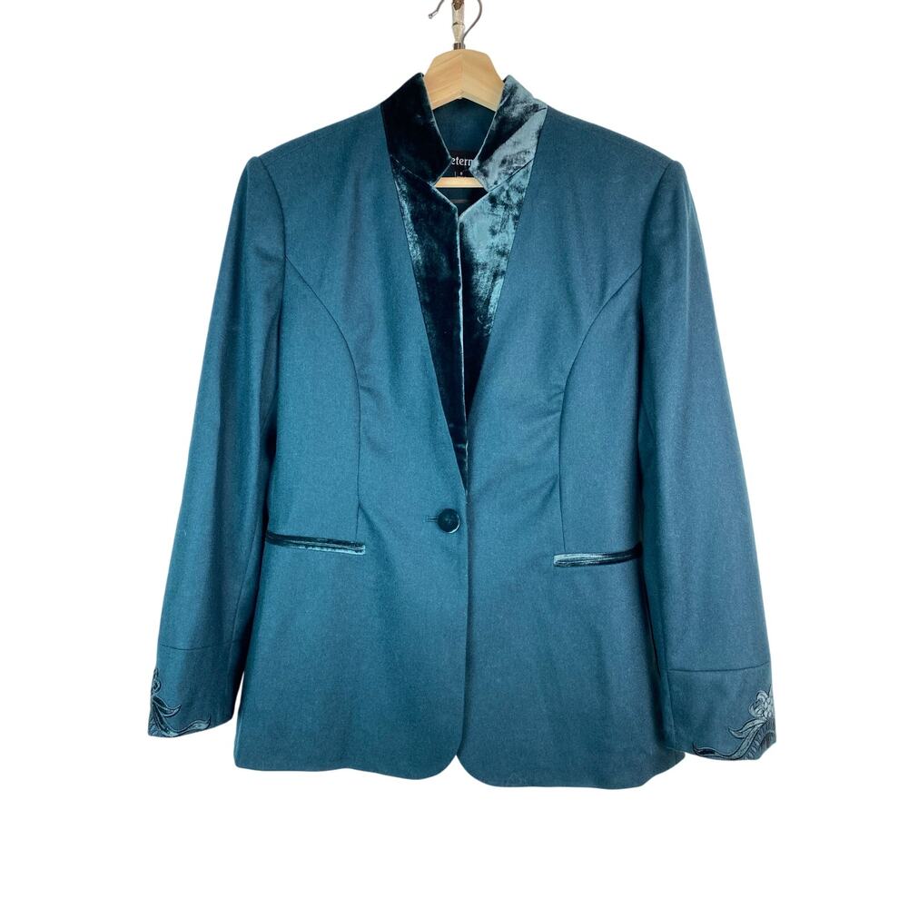 J.‎ Peterman Women's 8 Green 100% Wool Velvet Lapel Dress Blazer *